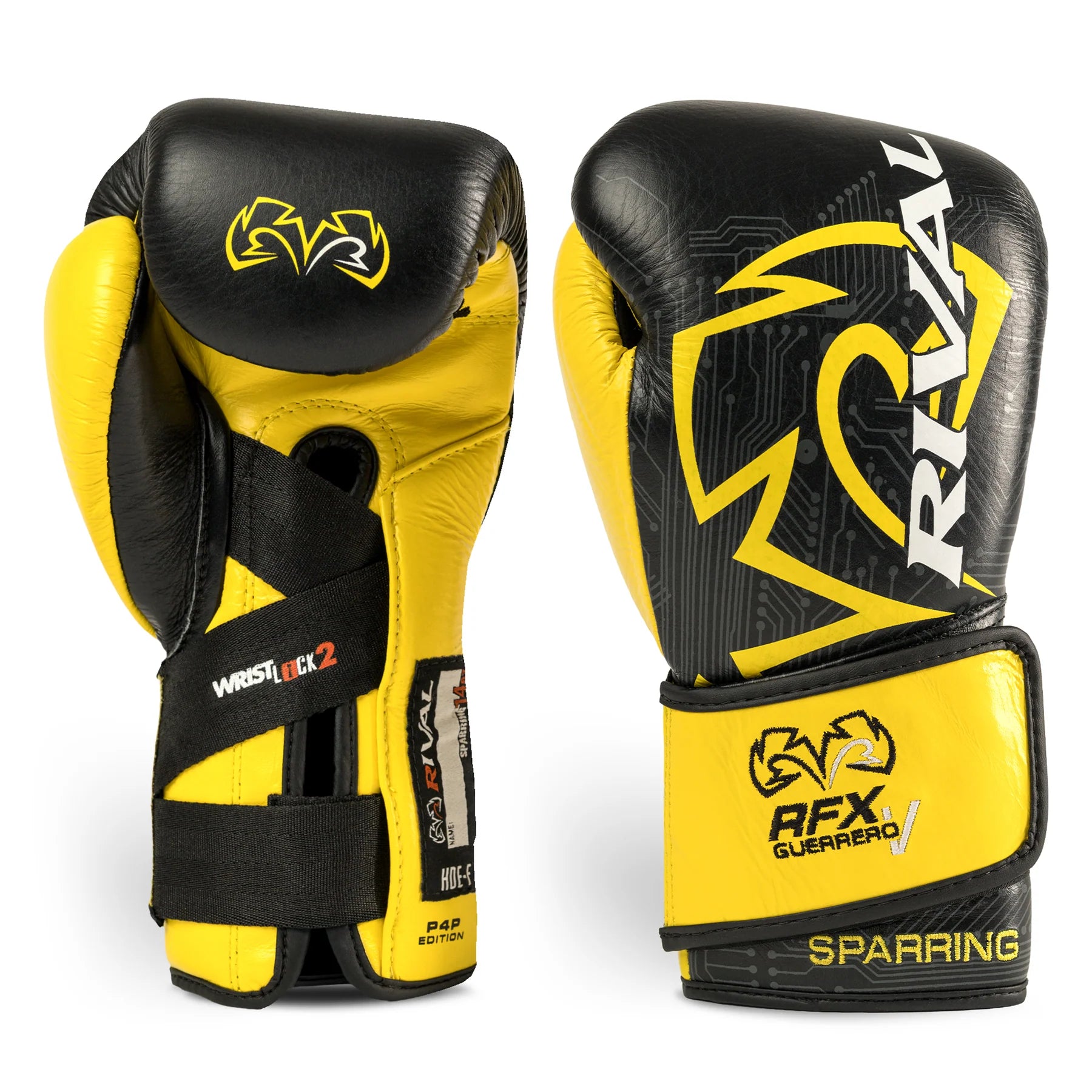 Guantes Rival RFX-Guerrero P4P Velcro, Negro/Amarillo