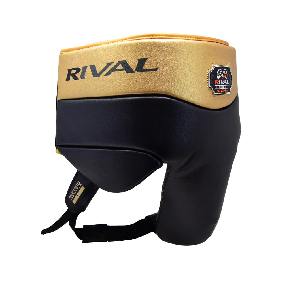 Copa Protectora de agujetas Rival RNFL100L, Negro/Dorado